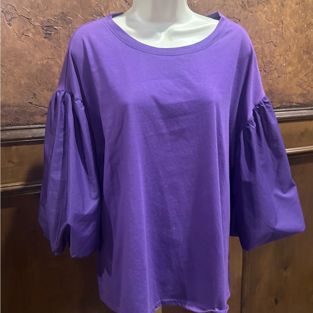 NWOT SIZE 3X ODDY Vibrant Purple Blouse with Puff Sleeves